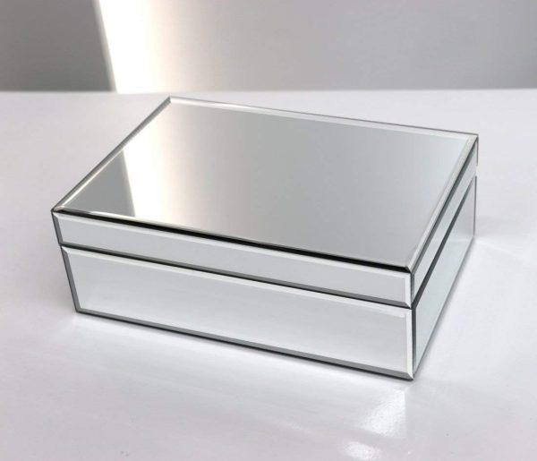 Silver Glass Mirrored Jewelry Box Beautiful Finish Storage Sturdy Organizer High-end Jewelry Organizer Luxury Big Vanity Mirror Box Keepsake Box Attractive Substantial Well Made Jewelry Box.