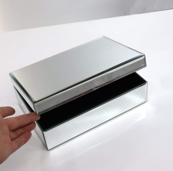 Silver Glass Mirrored Jewelry Box Beautiful Finish Storage Sturdy Organizer High-end Jewelry Organizer Luxury Big Vanity Mirror Box Keepsake Box Attractive Substantial Well Made Jewelry Box.
