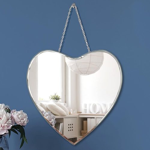 Heart Shaped Mirror with Iron Chain for Wall Decor 12x12 Inch - Wall Hang Real Glass Frameless Decorative Glam Mirror