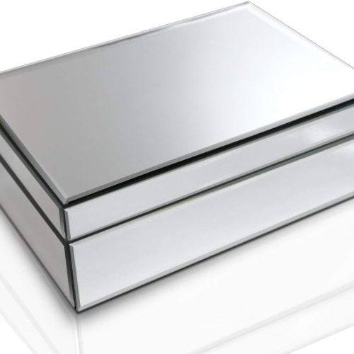 Silver Glass Mirrored Jewelry Box Beautiful Finish Storage Sturdy Organizer High-end Jewelry Organizer Luxury Big Vanity Mirror Box Keepsake Box Attractive Substantial Well Made Jewelry Box.