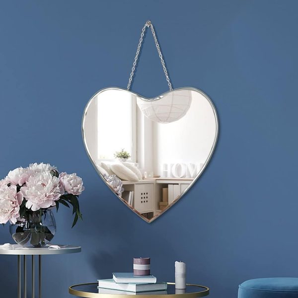 Heart Shaped Mirror with Iron Chain for Wall Decor 12x12 Inch - Wall Hang Real Glass Frameless Decorative Glam Mirror