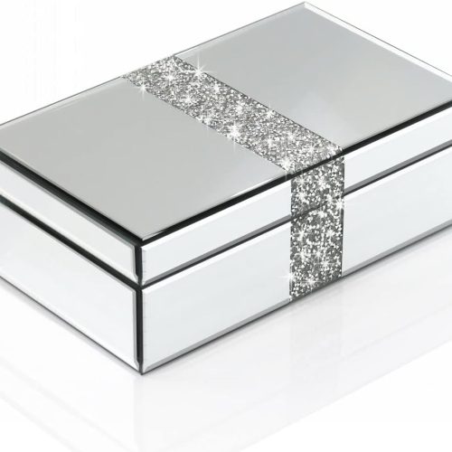 Luxury Middle Silver Bling Crushed Diamond Glass Mirrored Jewelry Box Women Jewelry Organizer Storage Box For Gift
