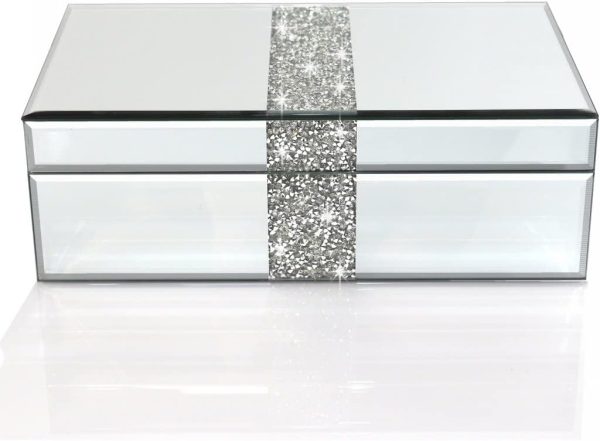 Luxury Middle Silver Bling Crushed Diamond Glass Mirrored Jewelry Box Women Jewelry Organizer Storage Box For Gift
