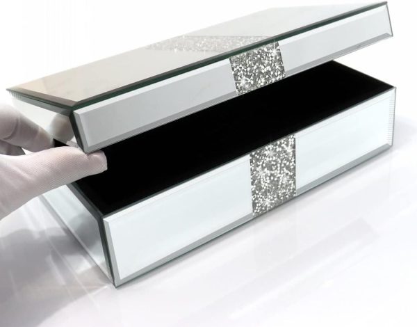 Luxury Middle Silver Bling Crushed Diamond Glass Mirrored Jewelry Box Women Jewelry Organizer Storage Box For Gift