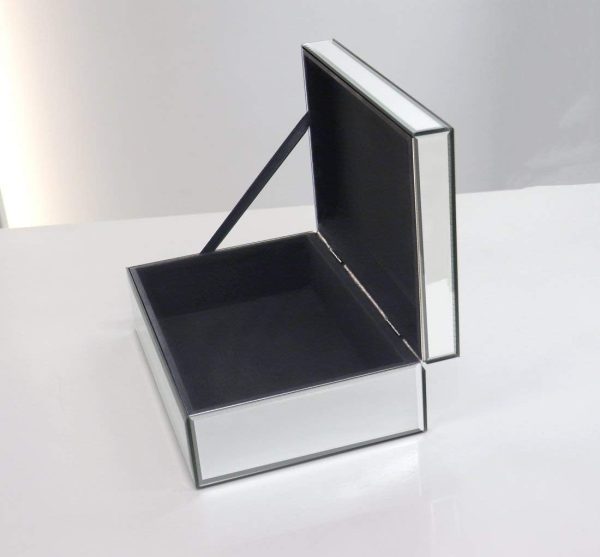 Silver Glass Mirrored Jewelry Box Beautiful Finish Storage Sturdy Organizer High-end Jewelry Organizer Luxury Big Vanity Mirror Box Keepsake Box Attractive Substantial Well Made Jewelry Box.