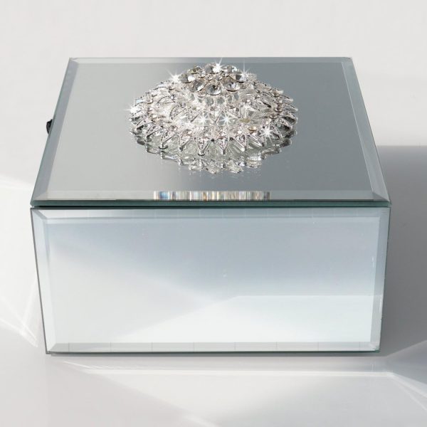 Square Jewelry Organizer Box Diamond Accessories Mirrored Holder In Silver Mirror Glass For Storage Collection