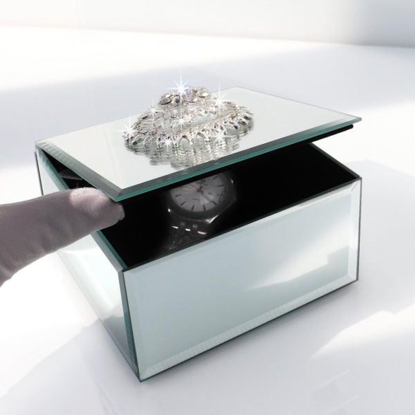 Square Jewelry Organizer Box Diamond Accessories Mirrored Holder In Silver Mirror Glass For Storage Collection