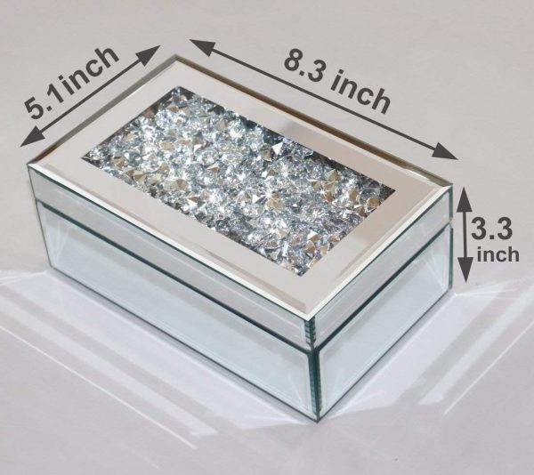 Luxury Silver Crushed Diamond Glass Mirrored Jewelry Box Organizer Storage Jewelry Box For Women