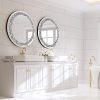 Round Wall Mirror for Home Decoration in Crystal Crush Diamond Silver 24x24x1 inch Wall Hang Frameless Mirror Glass Diamond Dcor.