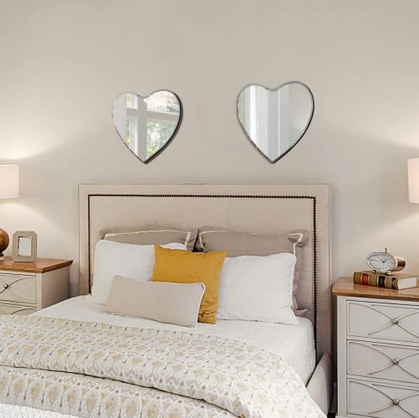 Heart Shaped Mirror with Iron Chain for Wall Decor 12x12 inch 2 Pack Wall Hang Real Glass Frameless Decorative Accent Mirror Glam Mirror