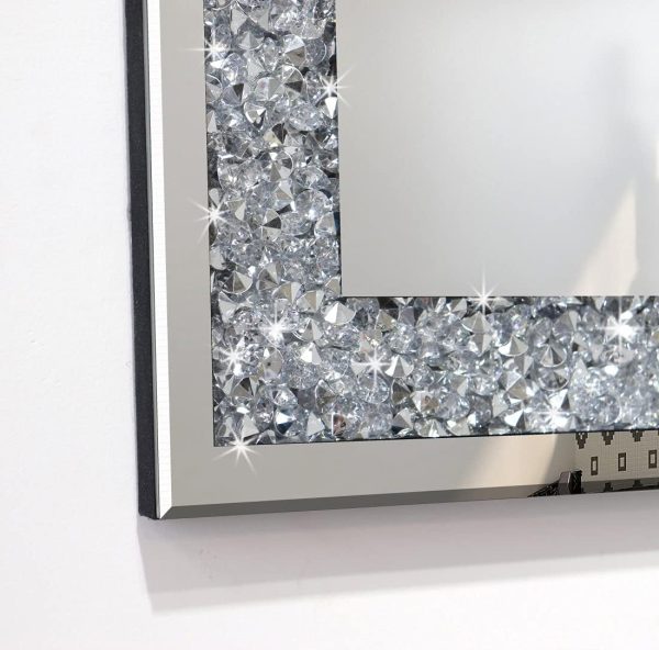 Rectangle Sparkling Decorative Wall Mirror for Home Decoration with Silver Crystal Crush Diamond Dcor, Dimention16x20x1 inch, Wall Hang Frameless Mirrors Glass Diamond Dcor.