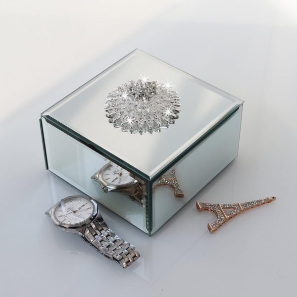 Square Jewelry Organizer Box Diamond Accessories Mirrored Holder In Silver Mirror Glass For Storage Collection