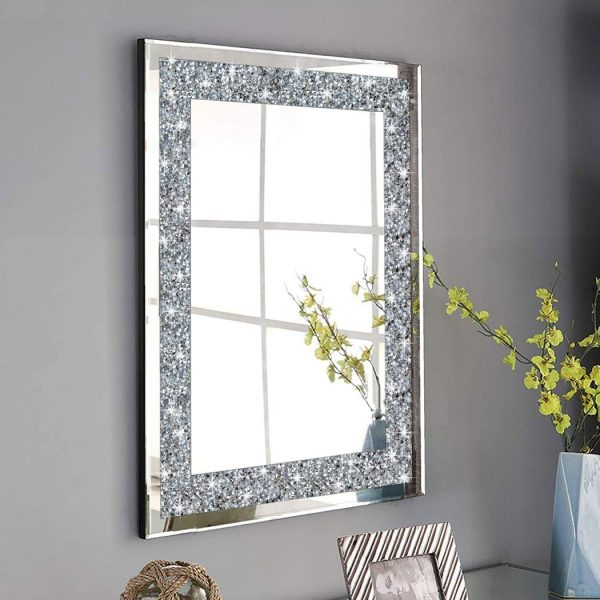 Crystal Crush Diamond Rectangle Silver Mirror for Wall Decoration 20x28inch Wall Hang Frameless Mirror Glass Diamond Decor.
