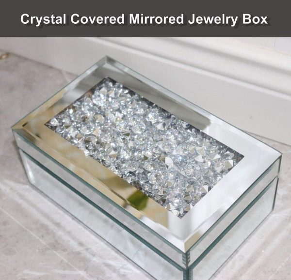 Luxury Silver Crushed Diamond Glass Mirrored Jewelry Box Organizer Storage Jewelry Box For Women