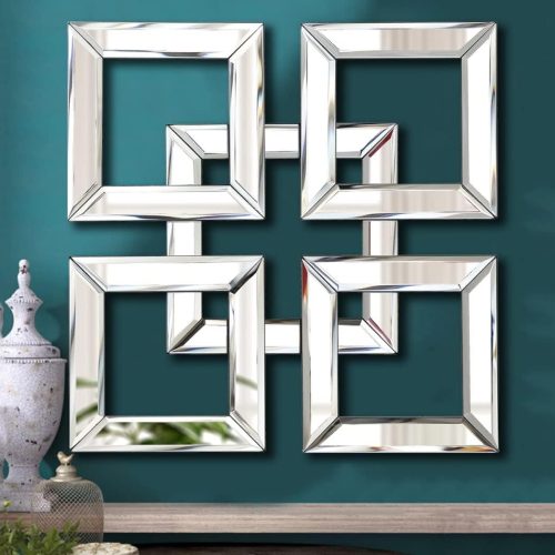 Silver Mirrored Wall Decor 16x16 Decorative Mirror Modern Fashion DIY Wall-Mounted Mirrors Square Design Gorgeous, Glam, Accent, Vintage, Chic Mirror for Room and Home Decor