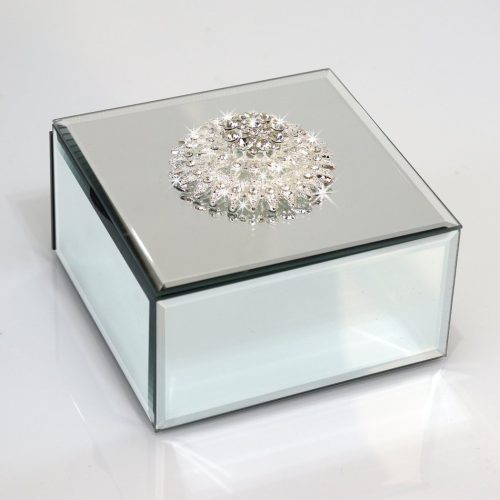 Square Jewelry Organizer Box Diamond Accessories Mirrored Holder In Silver Mirror Glass For Storage Collection