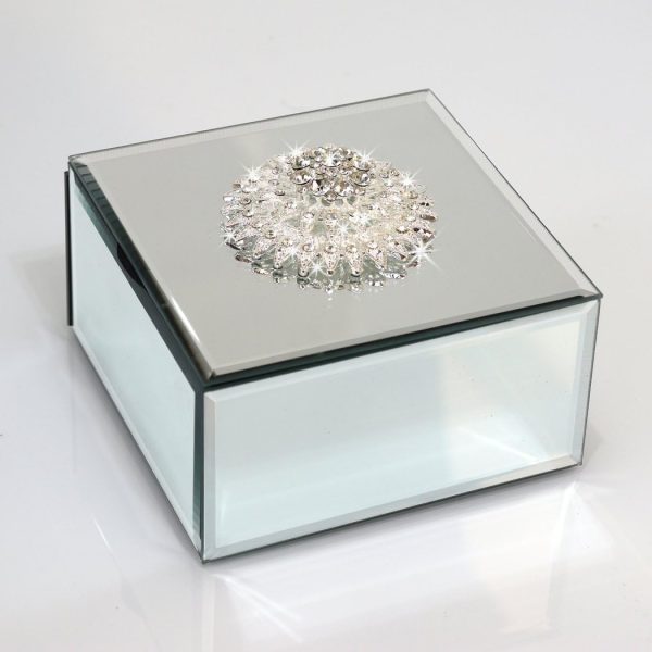 Square Jewelry Organizer Box Diamond Accessories Mirrored Holder In Silver Mirror Glass For Storage Collection