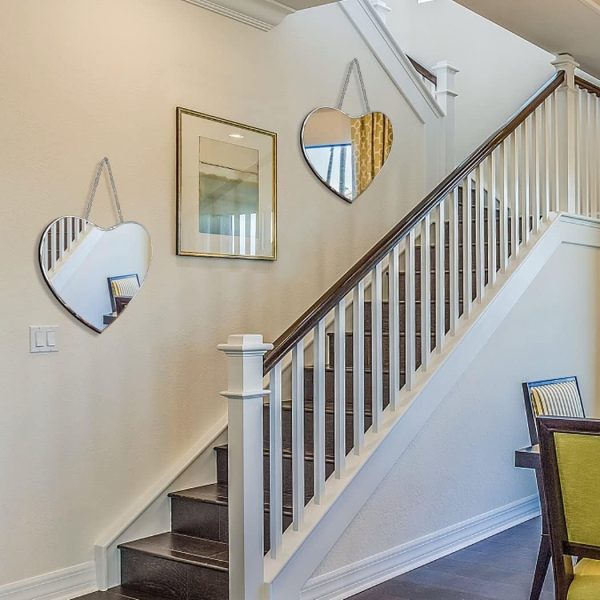 Heart Shaped Mirror with Iron Chain for Wall Decor 12x12 inch 2 Pack Wall Hang Real Glass Frameless Decorative Accent Mirror Glam Mirror