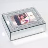 Crushed Diamond Mirrored Jewelry Box With Photograph 4x6inch On Top, Silver Glass Bling Jewelry Organizer Photo Picture Frame Storage Box For Gift