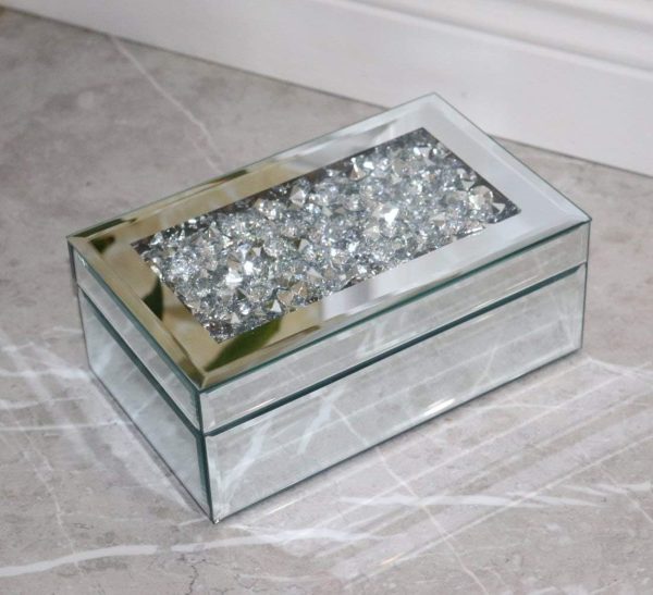 Luxury Silver Crushed Diamond Glass Mirrored Jewelry Box Organizer Storage Jewelry Box For Women