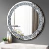 Round Wall Mirror 28x28 inch Crystal Crush Diamond Decor for Home Decoration Silver Mirror.
