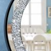 Round Wall Mirror for Home Decoration in Crystal Crush Diamond Silver 24x24x1 inch Wall Hang Frameless Mirror Glass Diamond Dcor.