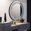 Round Wall Mirror 28x28 inch Crystal Crush Diamond Decor for Home Decoration Silver Mirror.