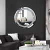 Crystal Crush Diamond Sparkly Round Silver Mirror for Wall Decoration 20x20x1 inch Wall Hang Frameless Bling Stylish Gorgeous Glam Mirror Vanity Home Decor.