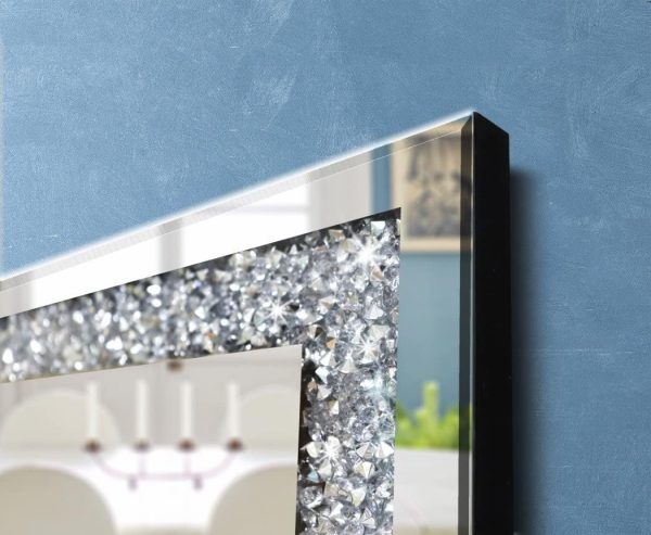 Crystal Crush Diamond Sparkly Square Silver Mirror for Wall Decoration 20x20x1 inch Wall Hang Frameless Bling Stylish Gorgeous Glam Mirror Vanity Home Decor.