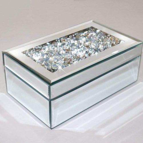 Luxury Silver Crushed Diamond Glass Mirrored Jewelry Box Organizer Storage Jewelry Box For Women