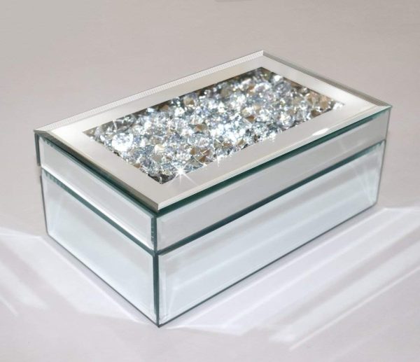Luxury Silver Crushed Diamond Glass Mirrored Jewelry Box Organizer Storage Jewelry Box For Women
