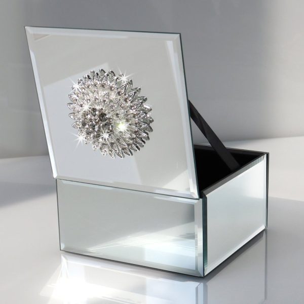 Square Jewelry Organizer Box Diamond Accessories Mirrored Holder In Silver Mirror Glass For Storage Collection