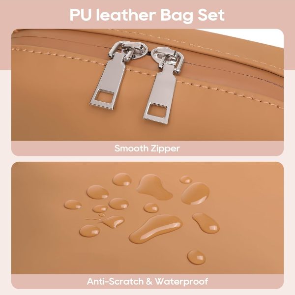 LIVAREEmlen Travel Makeup Bag, Large Capacity Cosmetic Bags for Women, Waterproof Portable Pouch Open Flat Toiletry Bag Make up Organizer with Divider, Can be fitted with suspenders(Brown)