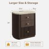 LIVAREEmlen Fluted Nightstands Set of 2 with Marble TOP, Charging Night Stands | Mid Century Modern Design, Oval-shaped Body, Storage(2 Drawers+1 Shelf), Power(2AC+2USB), Wooden Bedside Tables, Walnut