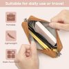 LIVAREEmlen Travel Makeup Bag, Large Capacity Cosmetic Bags for Women, Waterproof Portable Pouch Open Flat Toiletry Bag Make up Organizer with Divider, Can be fitted with suspenders(Brown)