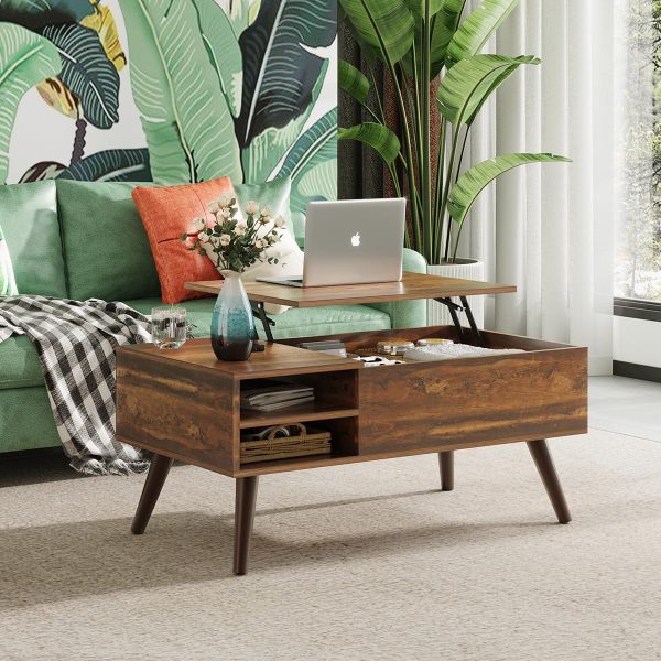 LIVAREEmlen Coffee Table for Living Room, Lift Top Coffee Table with Storage,Small Modern Living Room Table with Adjustable Shelf and Storage CompartmentWood, Rustic Brown