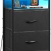 LIVAREEmlen Nightstand with Charging Station, 31.9" H Nightstand with 3 Fabric Drawers, LED Bedside Table with USB Ports and Outlets, End Table for Dorm, Bedroom, Entryway, Black
