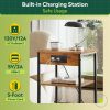 LIVAREEmlen End Table with Charging Station, Small Night Stand Rustic Brown | Side Tables with Storage Adjustable Shelf for Small Spaces; Bedside Tables for Living Room, Bedroom