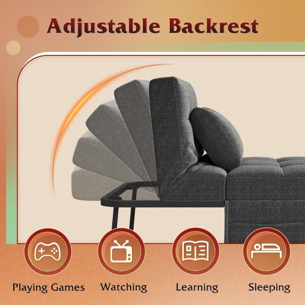 LIVAREEmlen Folding Ottoman Bed, Sleeper Chair, 4-in-1 Multi-Function, Convertible Sofa Bed Foot Rest with Adjustable Back for Living Room, Dark Grey