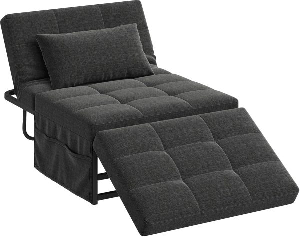 LIVAREEmlen Folding Ottoman Bed, Sleeper Chair, 4-in-1 Multi-Function, Convertible Sofa Bed Foot Rest with Adjustable Back for Living Room, Dark Grey