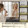 LIVAREEmlen Farmhouse Vanity Desk with LED Mirror & Stool, Black | Charging station (2AC+2USB), 3CCT lighted mirror, Sturdy FSC wood (165lbs), Hair dryer holder, W/ stool