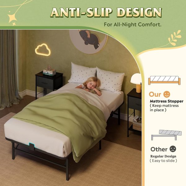 LIVAREEmlen Foldable Twin Bed Frames, Metal Platform Bed Frame Twin Size with Heavy Duty Steel Slats, No Box Spring Needed, Easy Assembly, No Noise, Black