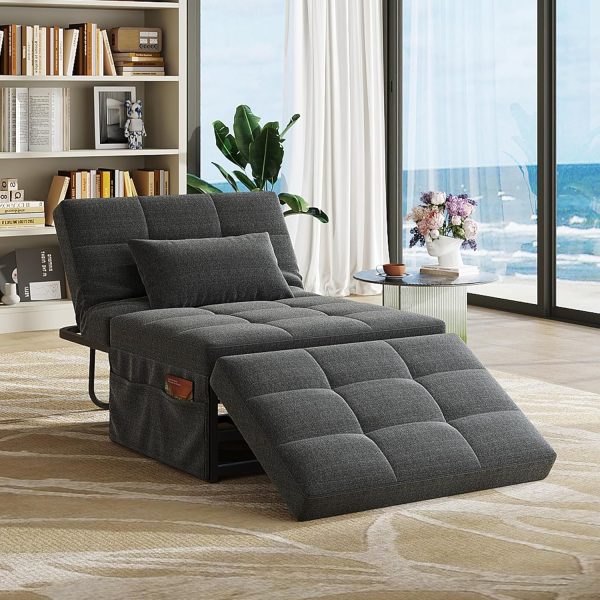 LIVAREEmlen Folding Ottoman Bed, Sleeper Chair, 4-in-1 Multi-Function, Convertible Sofa Bed Foot Rest with Adjustable Back for Living Room, Dark Grey