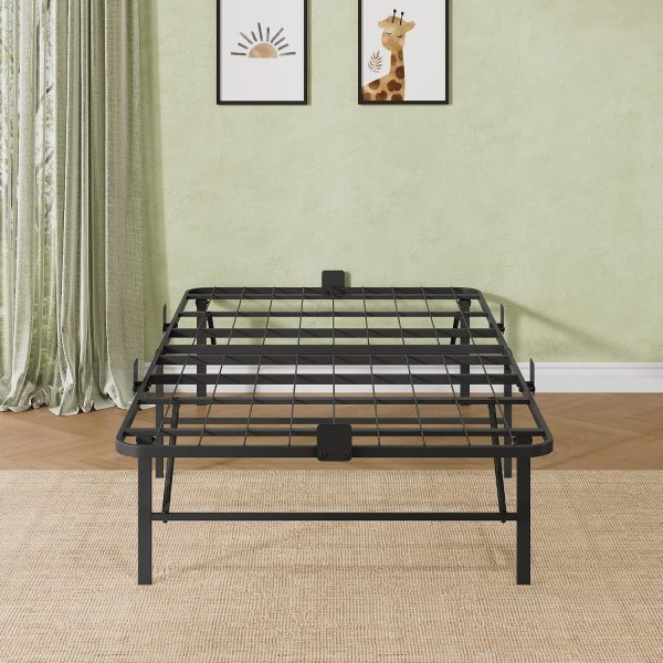 LIVAREEmlen Foldable Twin Bed Frames, Metal Platform Bed Frame Twin Size with Heavy Duty Steel Slats, No Box Spring Needed, Easy Assembly, No Noise, Black