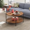 LIVAREEmlen Round Coffee Table, 32.6" Small Coffee Table with Storage Shelf, 2-Tier Circle Wood Center Table for Living Room, Apartment, Rustic Brown (Rustic Brown, 32.6" D x 32.6" W x 17.5" H)